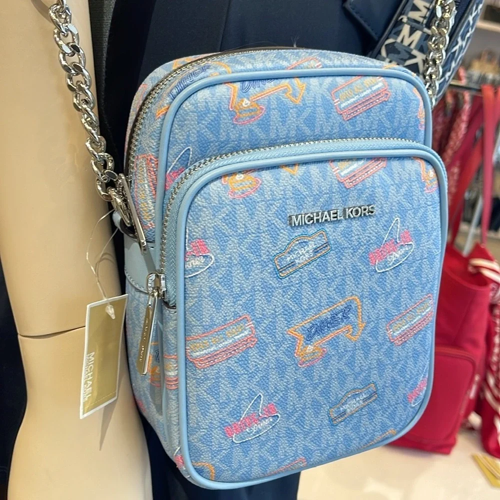 MICHAEL KORS Jet Set Md Printed Signature Logo Crossbody NS CHAIN XBODY Flight